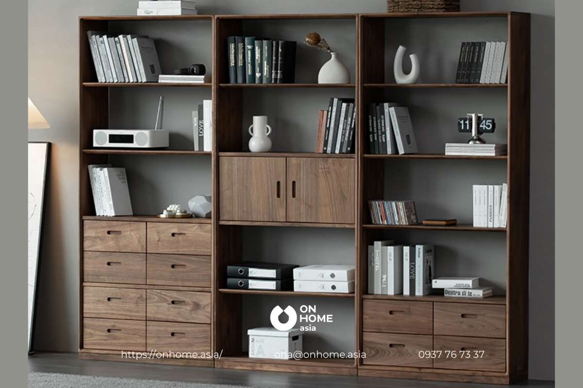Kệ tủ sách 5 tàng bằng gỗ Óc Chó