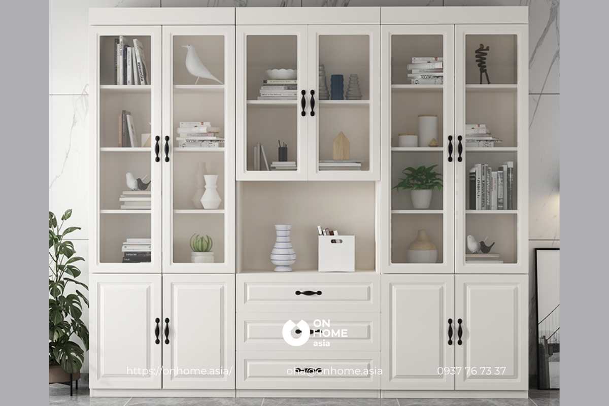 Tủ sách màu trắng đẹp mắt