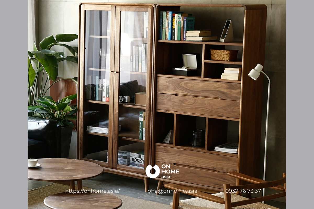 Tủ sách đứng bằng gỗ Óc Chó đẹp
