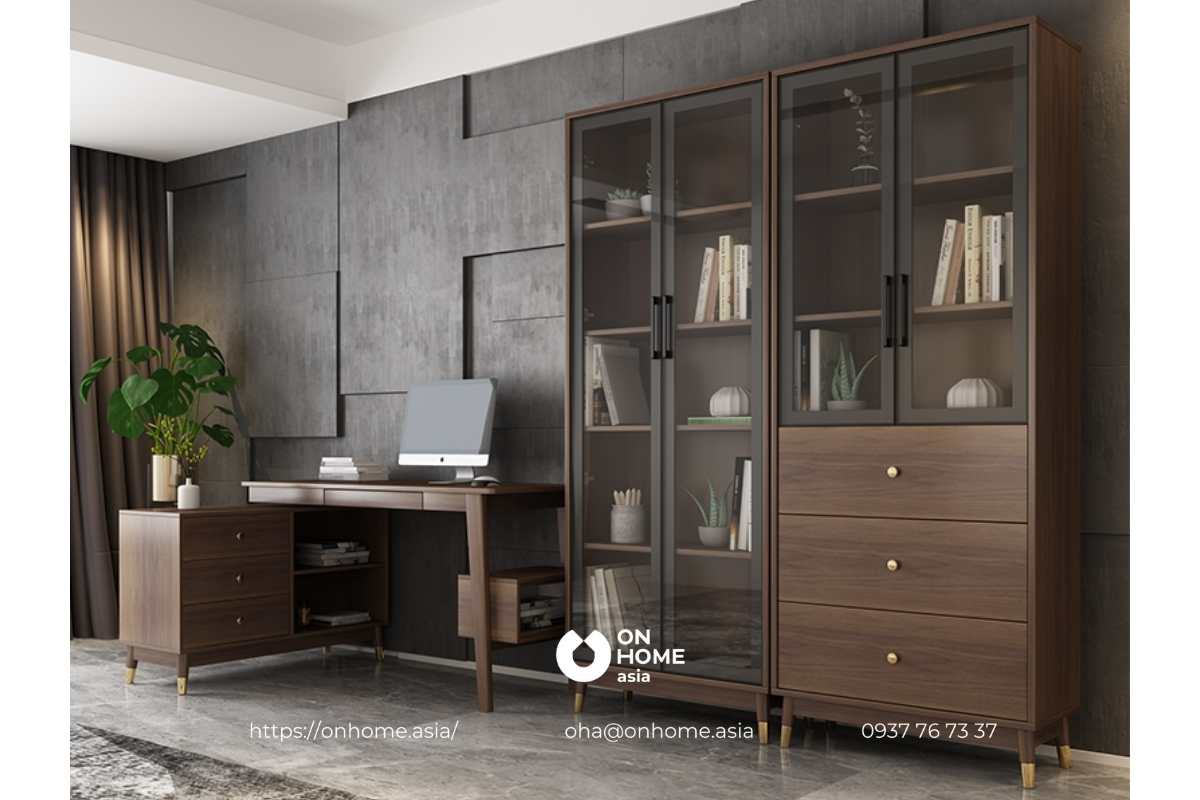 Tủ sách đứng bằng gỗ Óc Chó cao cấp đẹp