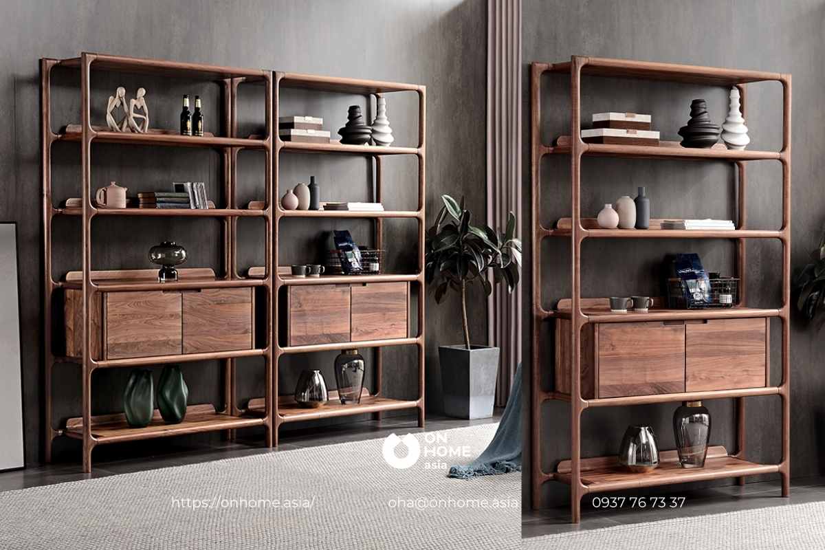 Kệ sách gỗ Óc Chó đẹp, sang trọng