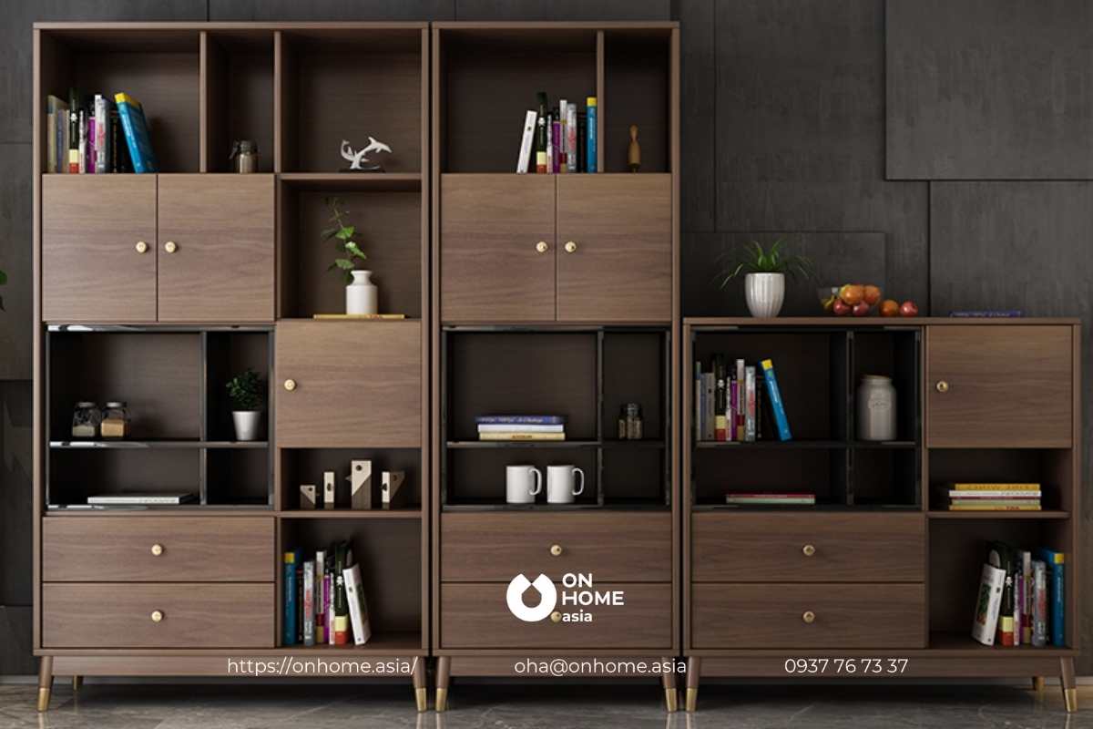 Kệ sách gỗ Óc Chó cao cấp, sang trọng