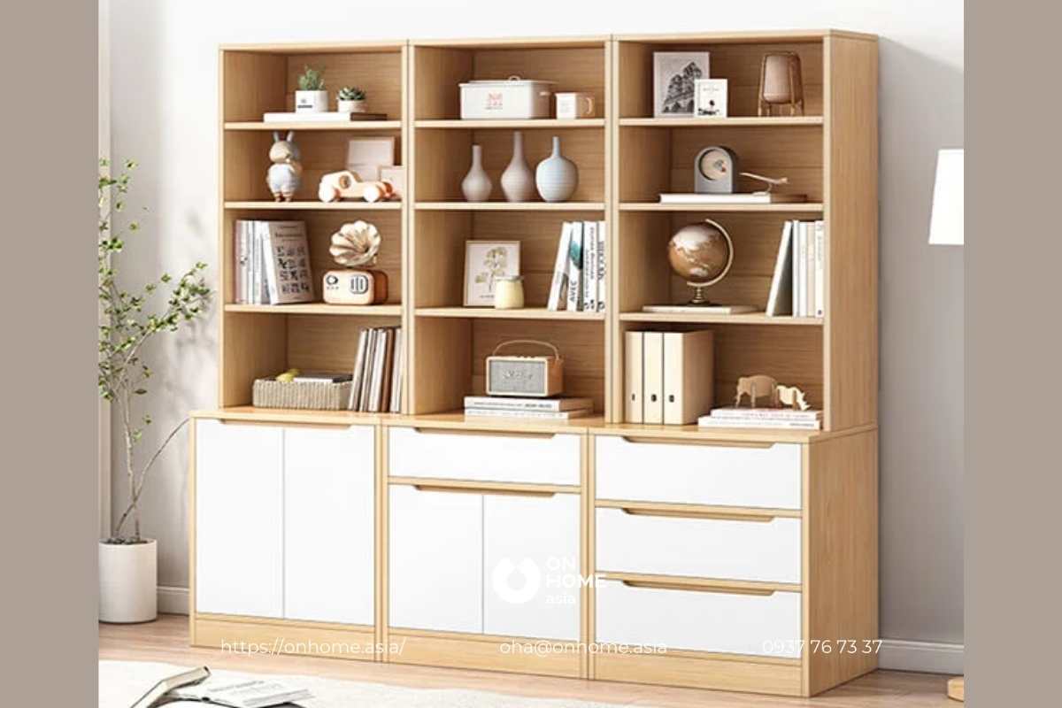 Tủ sách bằng gỗ công nghiệp hiện đại đơn giản