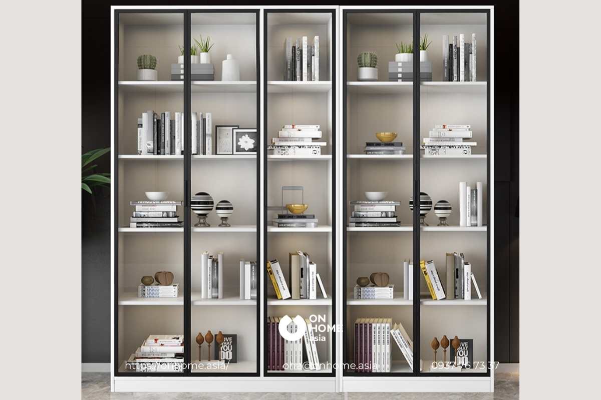 Tủ sách đứng 6 tầng màu trắng đẹp