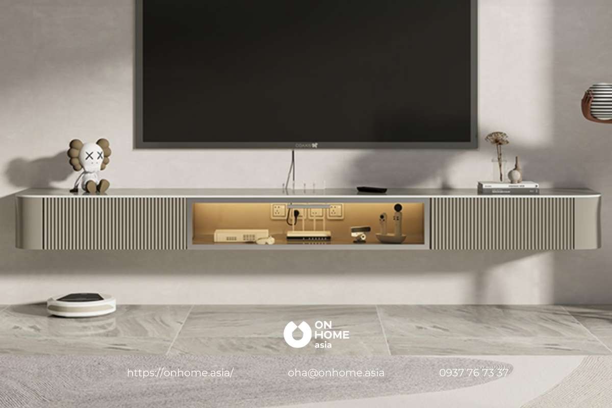 Kệ tivi treo tường gỗ công nghiệp phong cách hiện đại