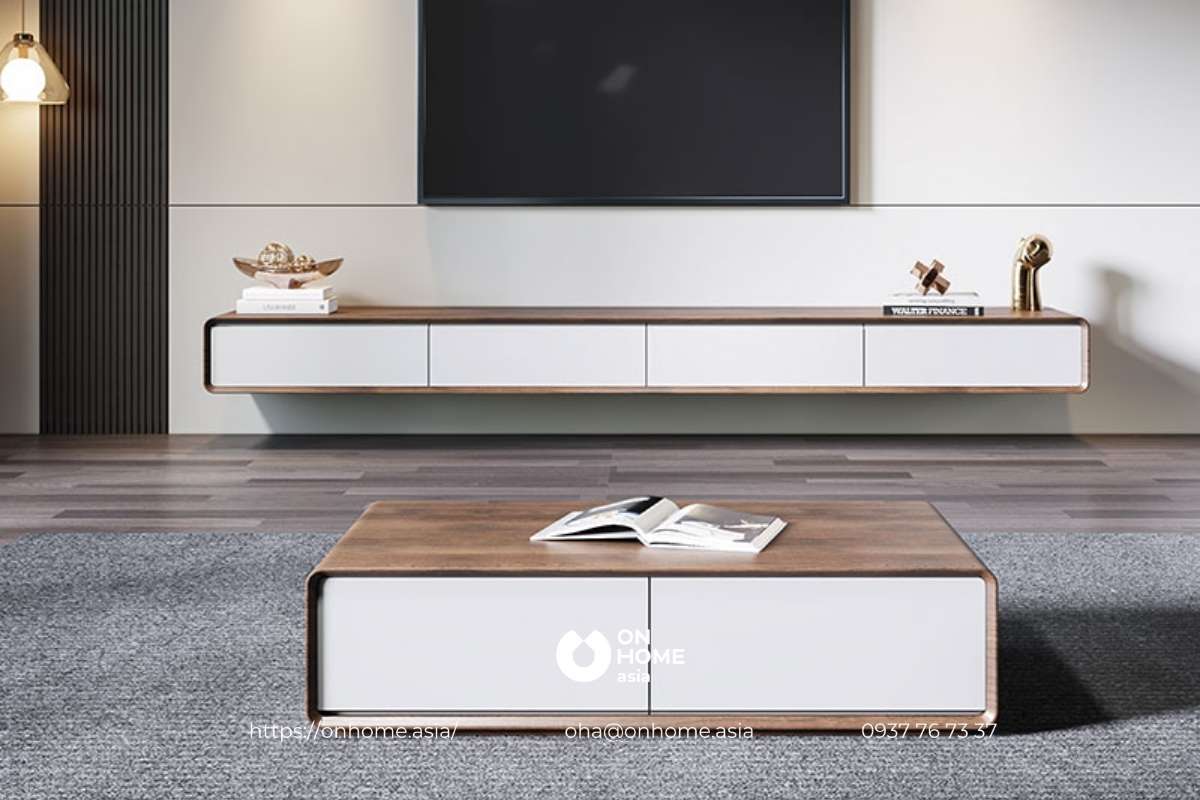 Kệ tivi treo tường gỗ công nghiệp hiện đại, cao cấp
