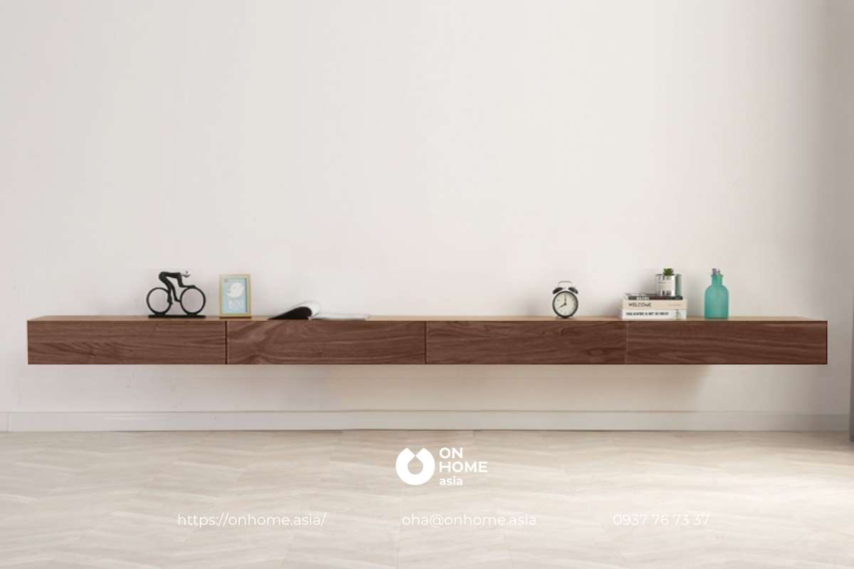 Kệ tivi treo tường gỗ tự nhiên đơn giản mà đẹp