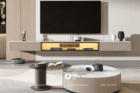 Kệ tivi treo tường màu xám tinh tế