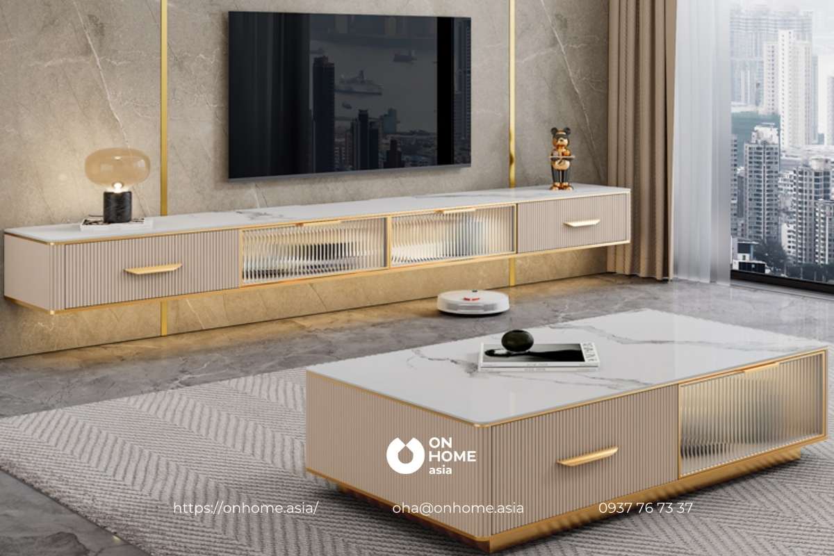 Kệ tivi gỗ công nghiệp màu trắng sang trọng