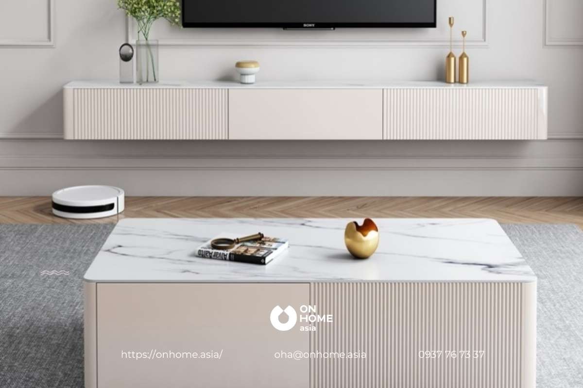 Kệ tivi gỗ công nghiệp màu trắng thanh lịch, sang trọng