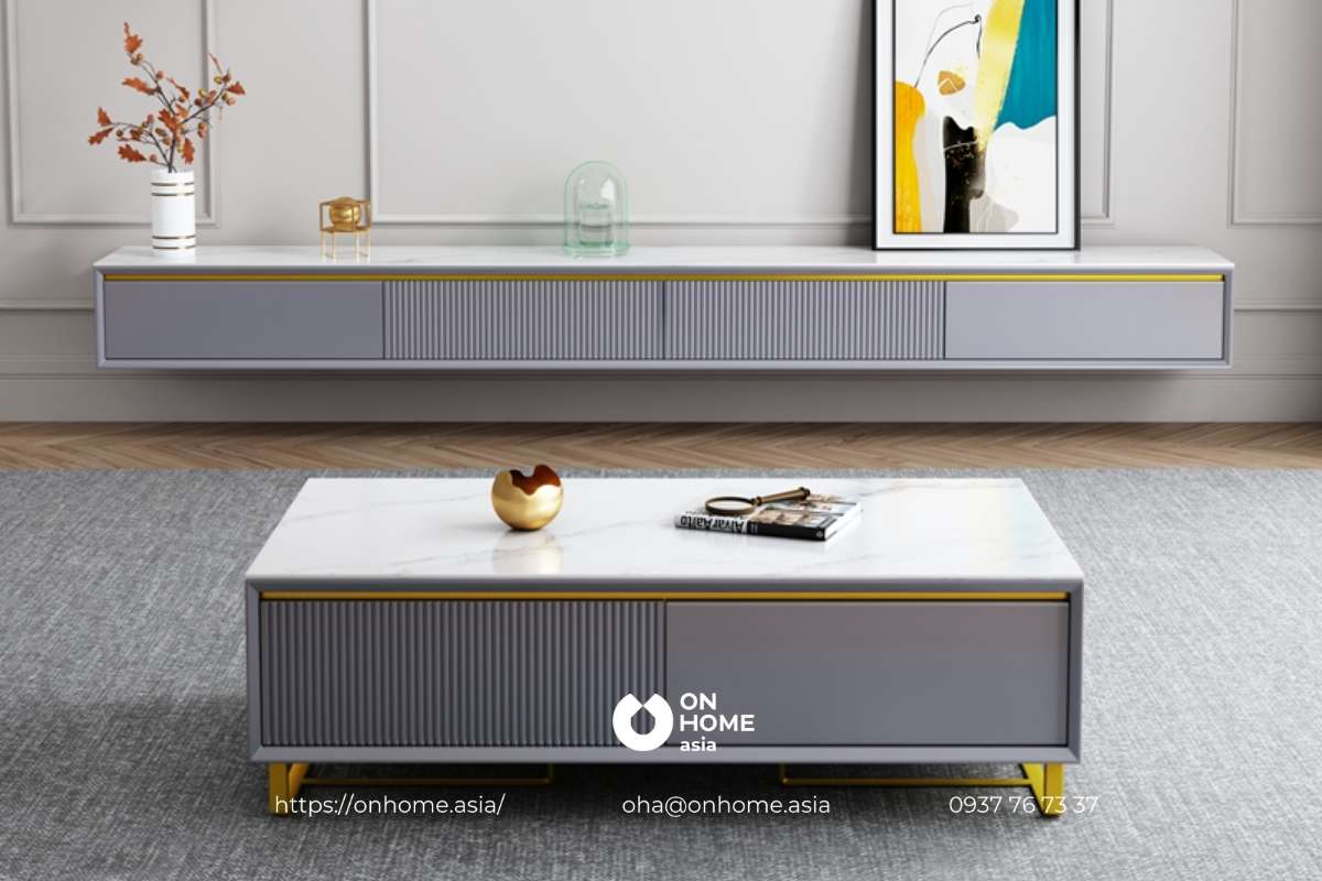 Kệ tivi gỗ công nghiệp màu xám hiện đại, thanh lịch