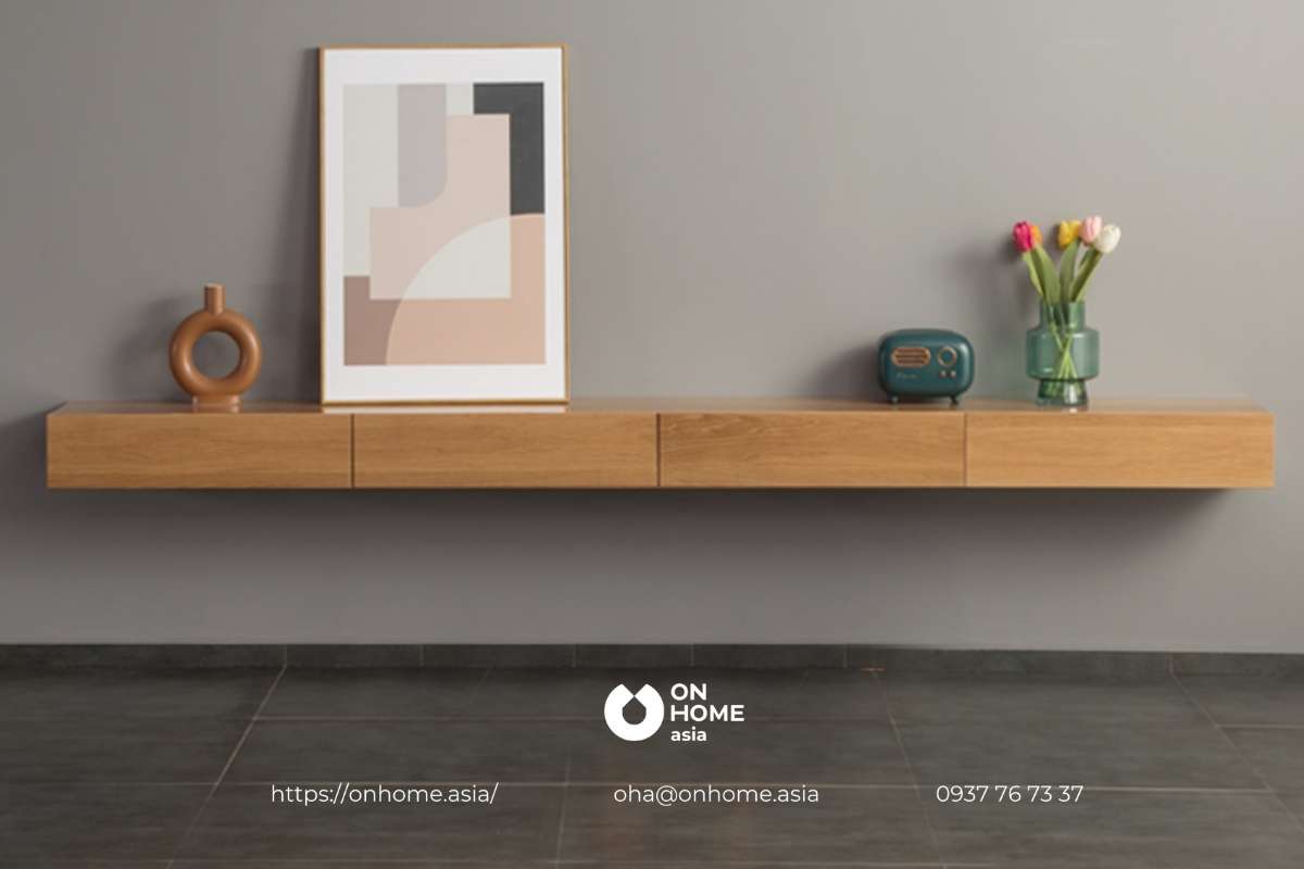 Kệ tivi treo tường gỗ sồi nhỏ gọn