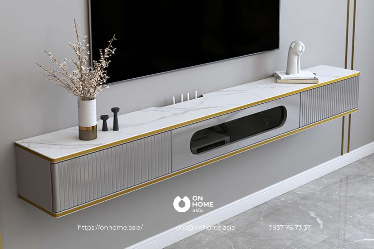 Kệ tủ tivi treo tường bằng gỗ công nghiệp, đơn giản