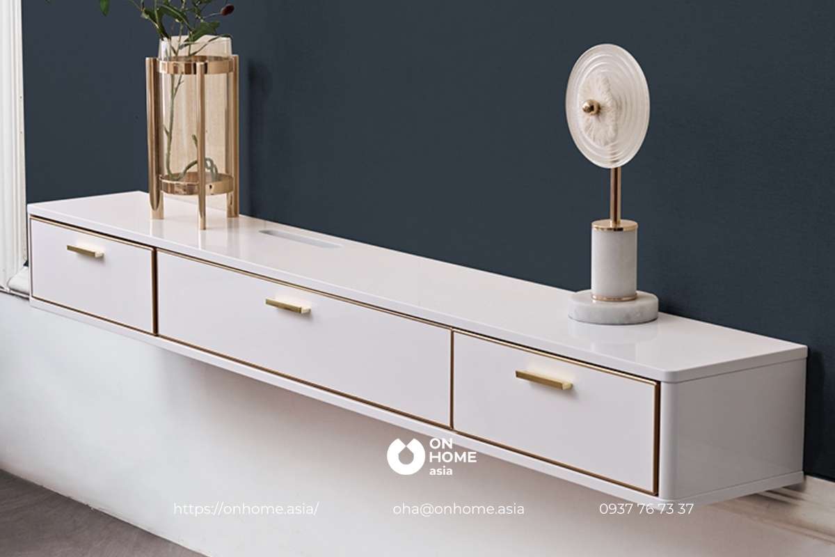 Kệ tivi treo tường nhựa cao cấp màu trắng thanh lịch