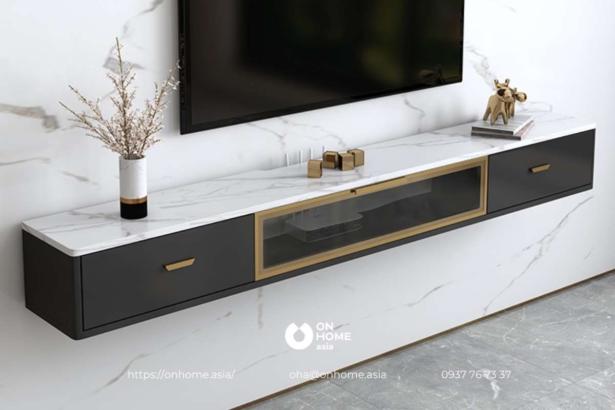 Kệ tủ tivi treo tường phòng ngủ đơn giản, thanh lịch