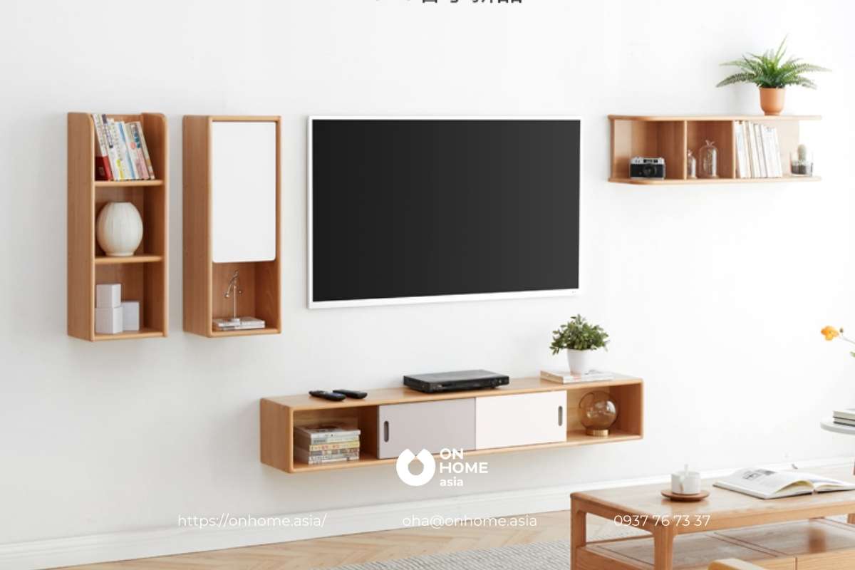Kệ tủ tivi bằng gỗ công nghiệp nhỏ gọn treo tường