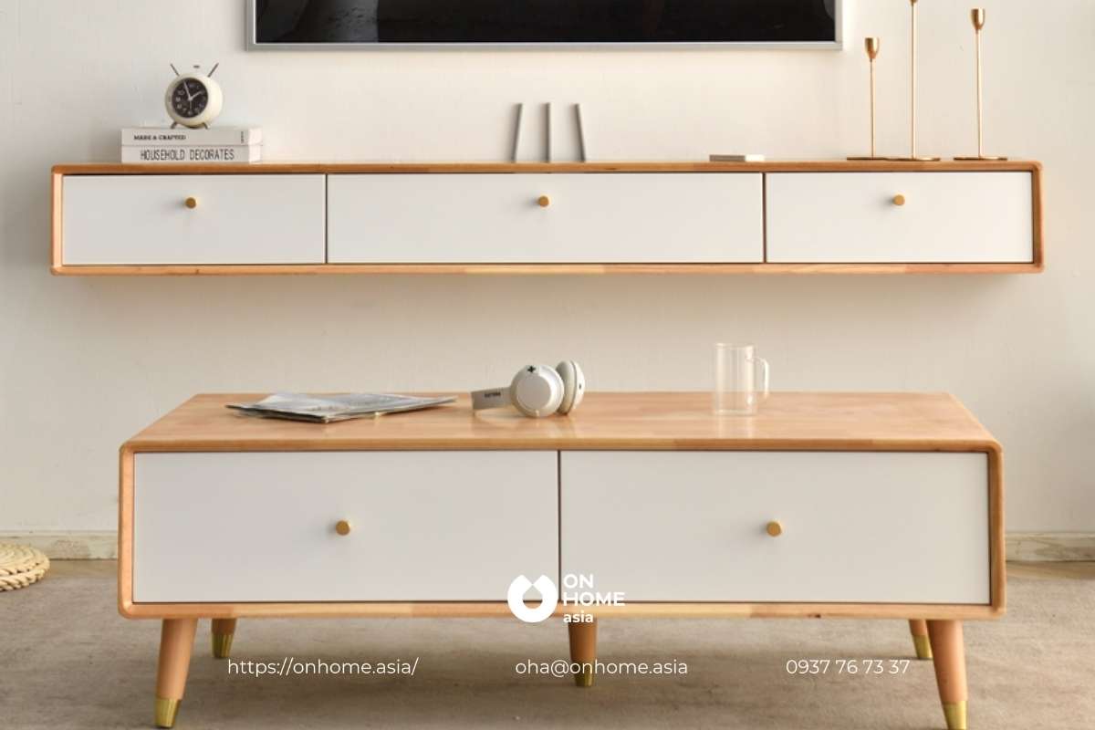 Kệ tủ tivi&nbsp; treo tường phòng khách bằng gỗ công nghiệp phong cách Bắc Âu thanh lịch, đơn giản