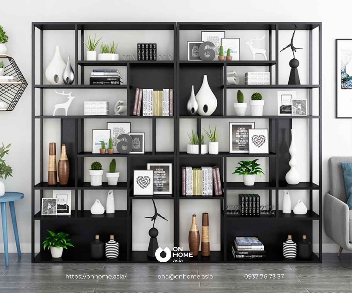 Kệ sắt trang trí phòng khách hiện đại