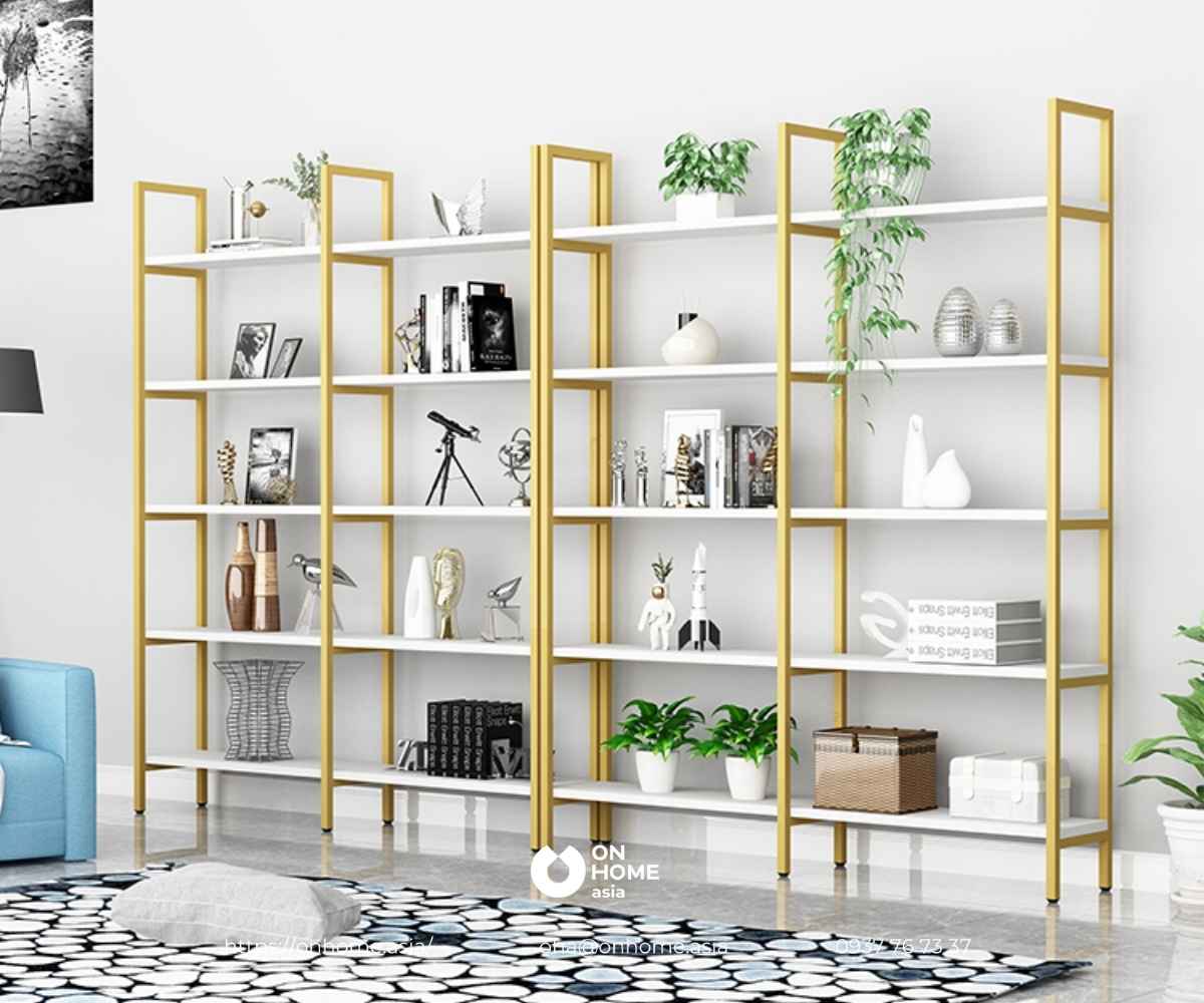 Kệ sắt trang trí phòng khách sang trọng