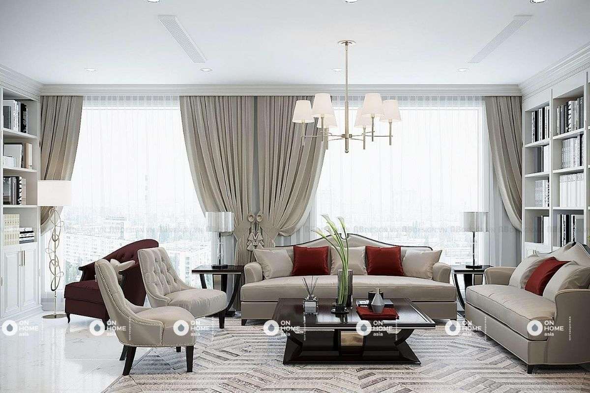 Kiến trúc phòng khách tân cổ điển sang trọng