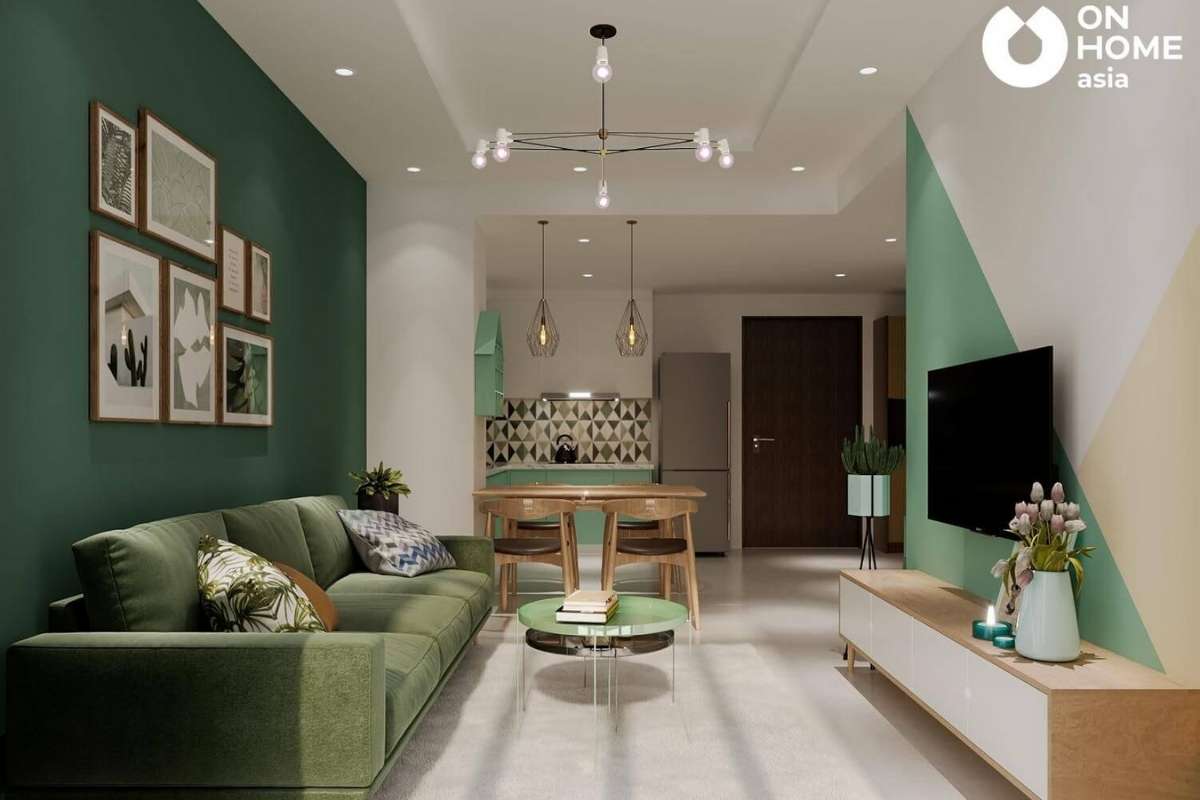 Chất liệu nhung rất được ưa chuộng trong kiến trúc phòng khách đẹp