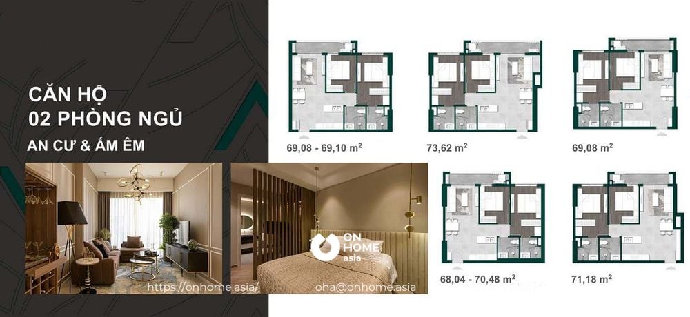 diện tích căn hộ 2 phòng ngủ dự án Lavita Thuận An