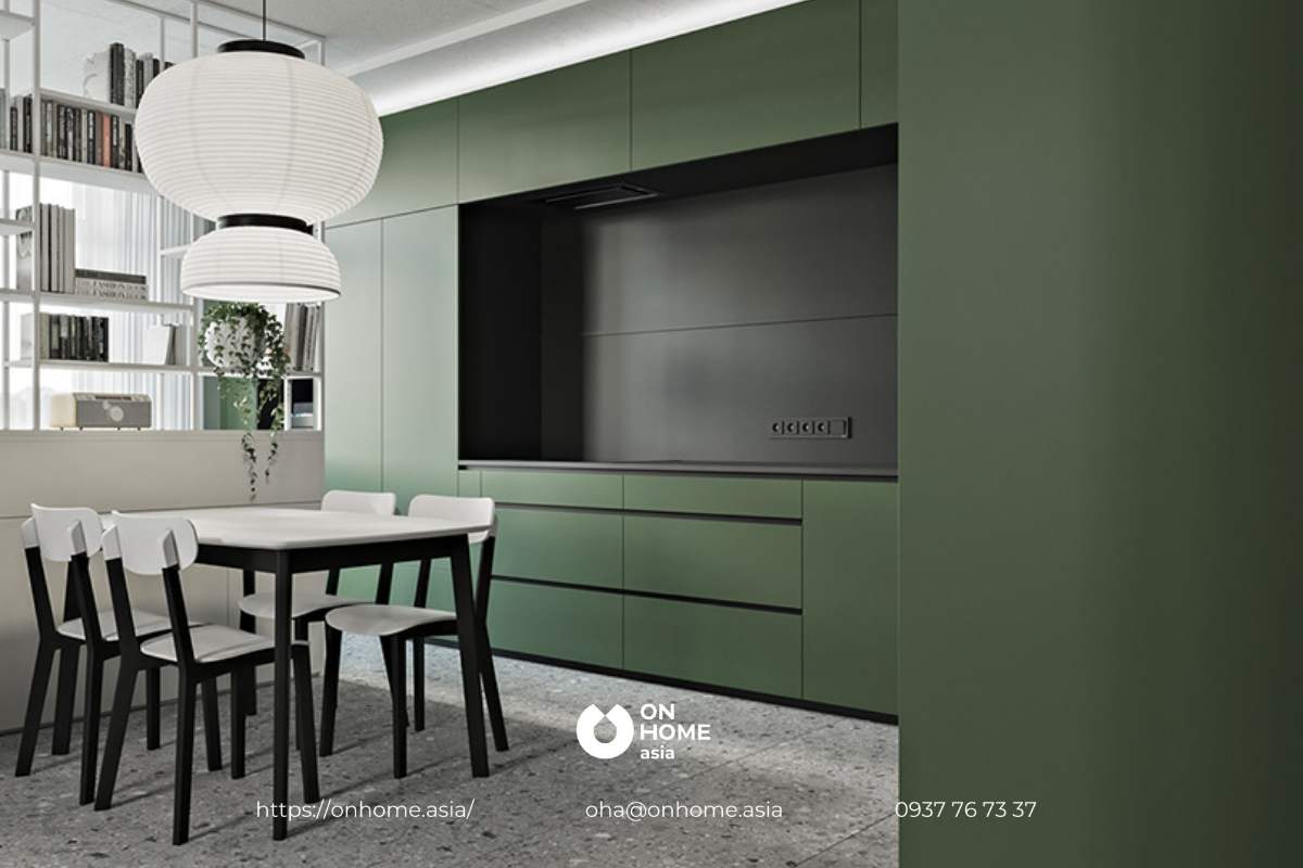 Tủ bếp màu xanh lá đẹp