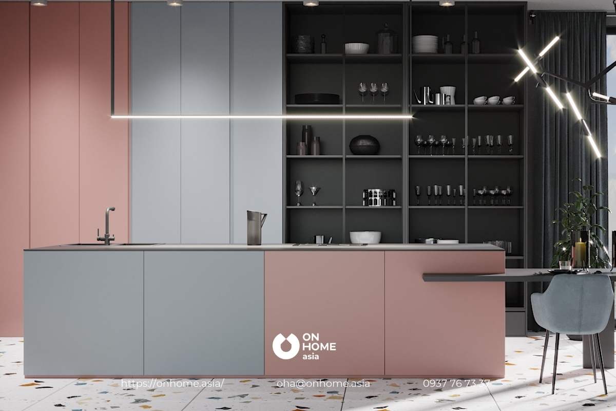 nhà bếp màu hồng