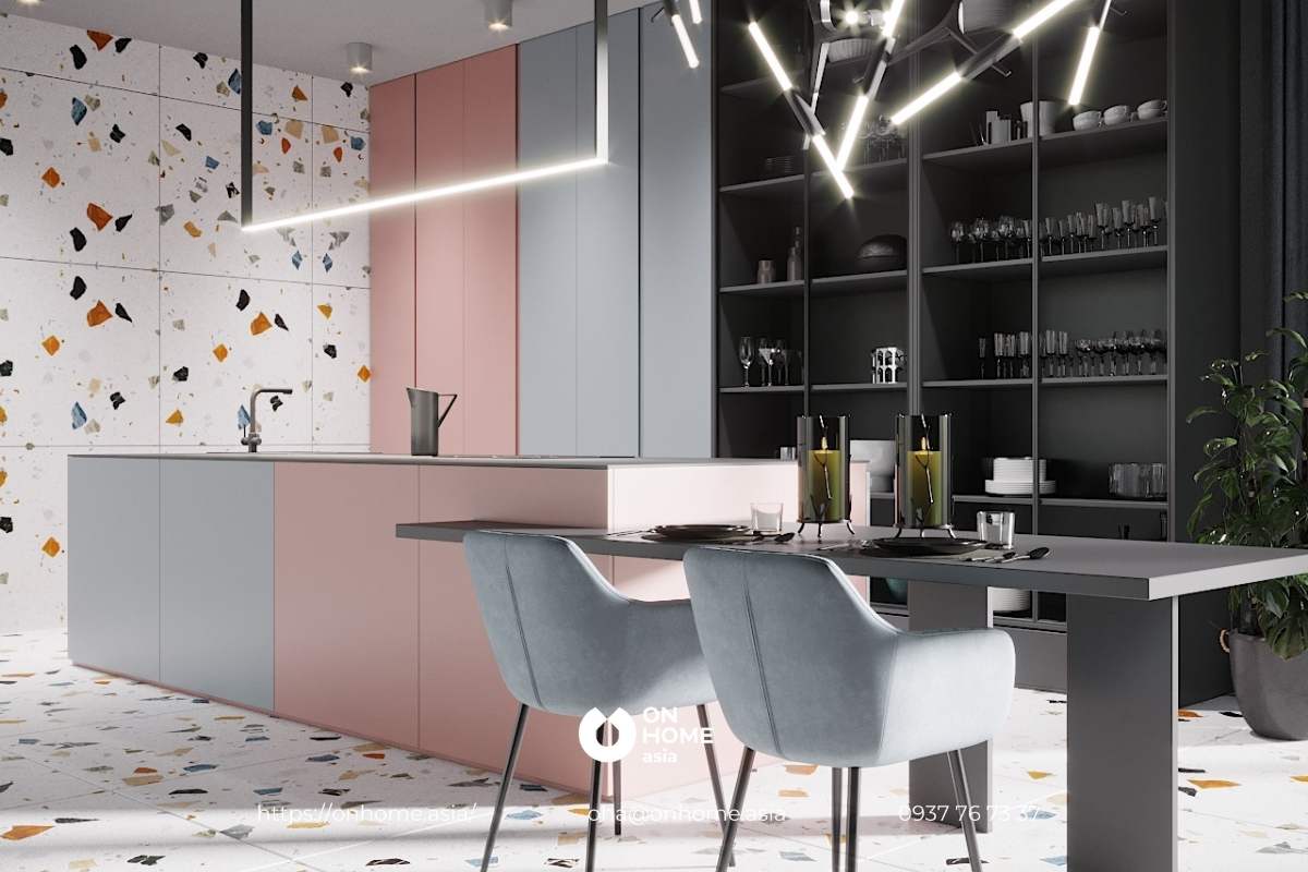 Màu hồng đem lại phòng bếp ngọt ngào