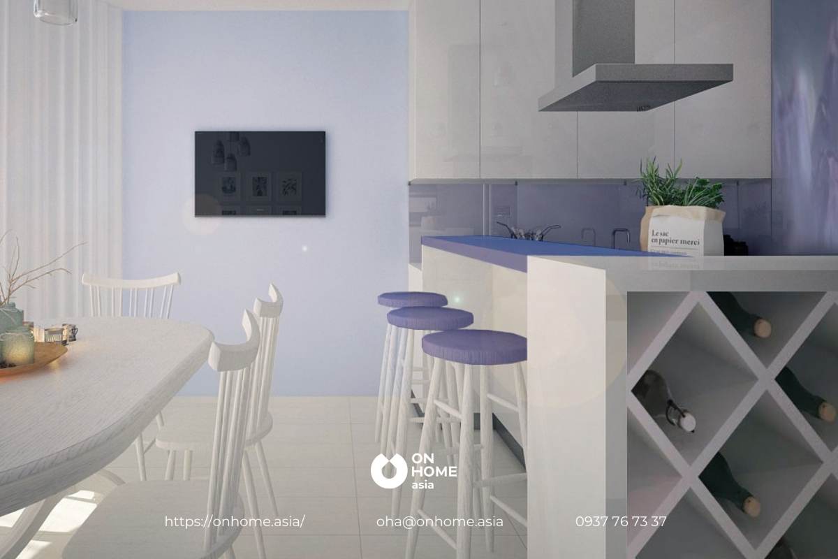 Quầy bar bếp kết hợp tủ rượu