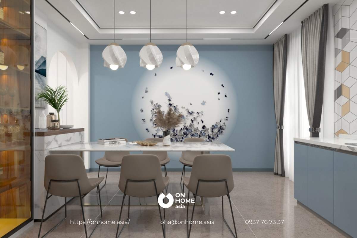 Màu sơn cho nhà bếp đẹp với màu xanh