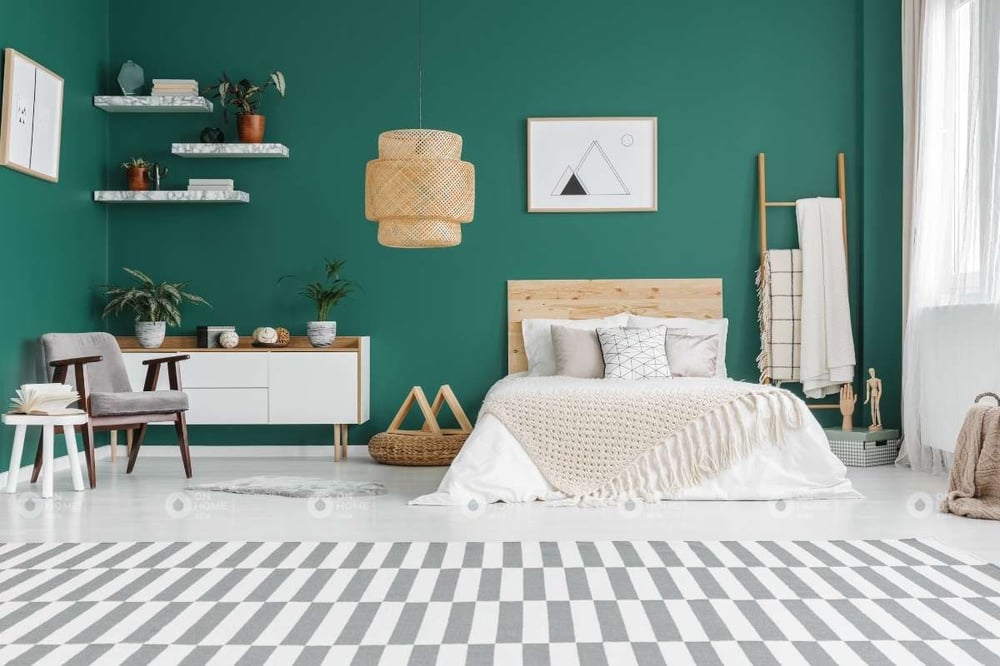 Bố trí sơn tường phòng ngủ màu xanh