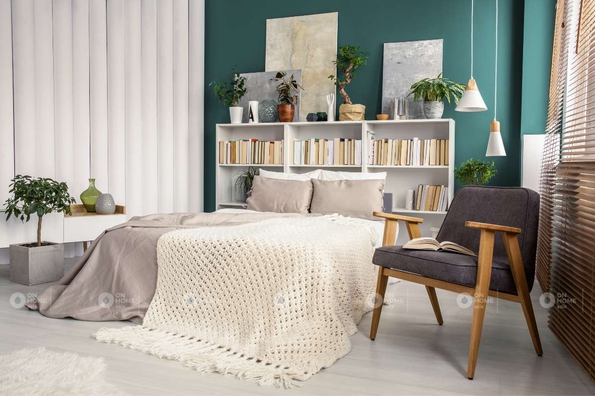 Màu sơn tường phòng ngủ màu xanh lá đậm