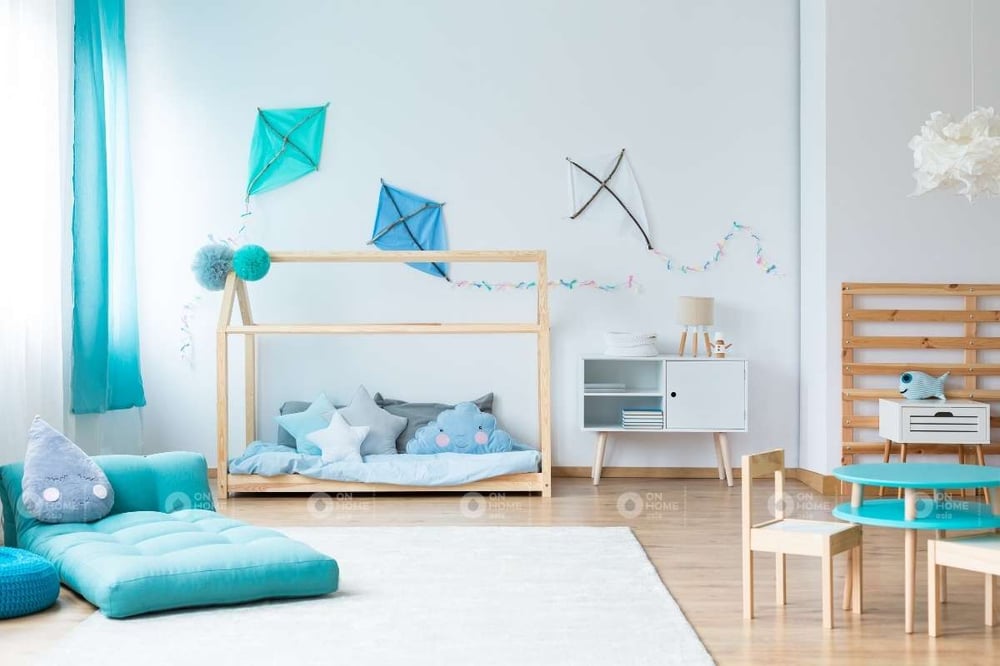 Phòng ngủ màu xanh dành cho trẻ em