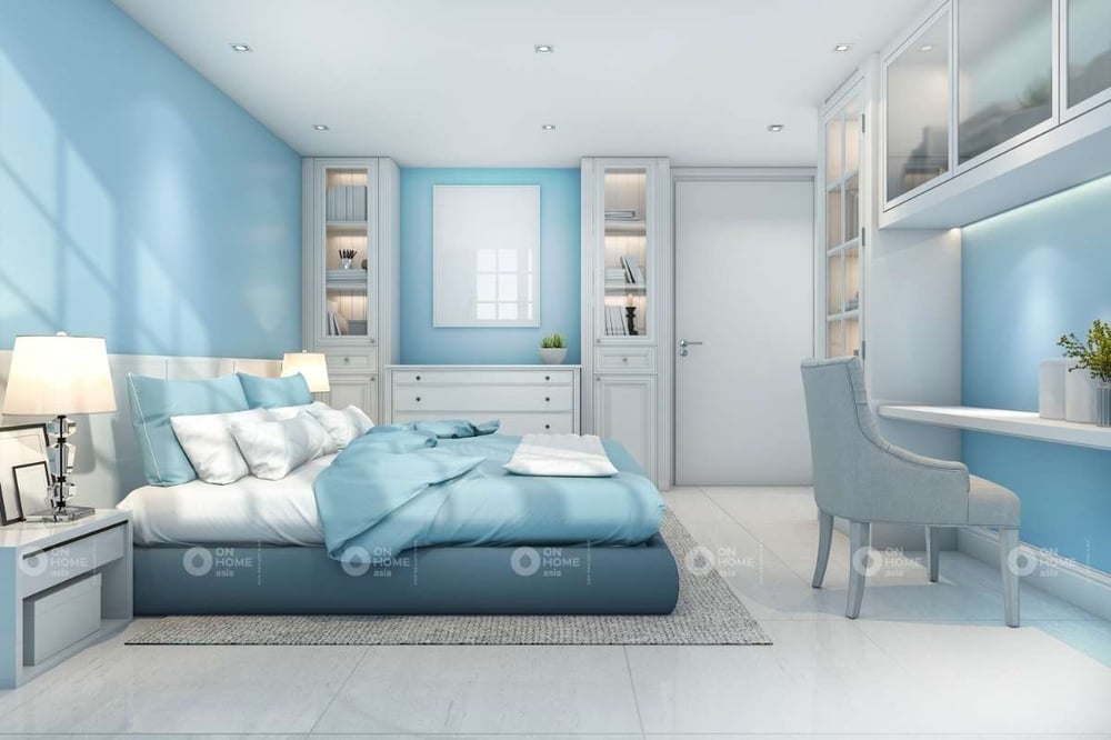 Phòng ngủ màu xanh đơn giản và đẹp