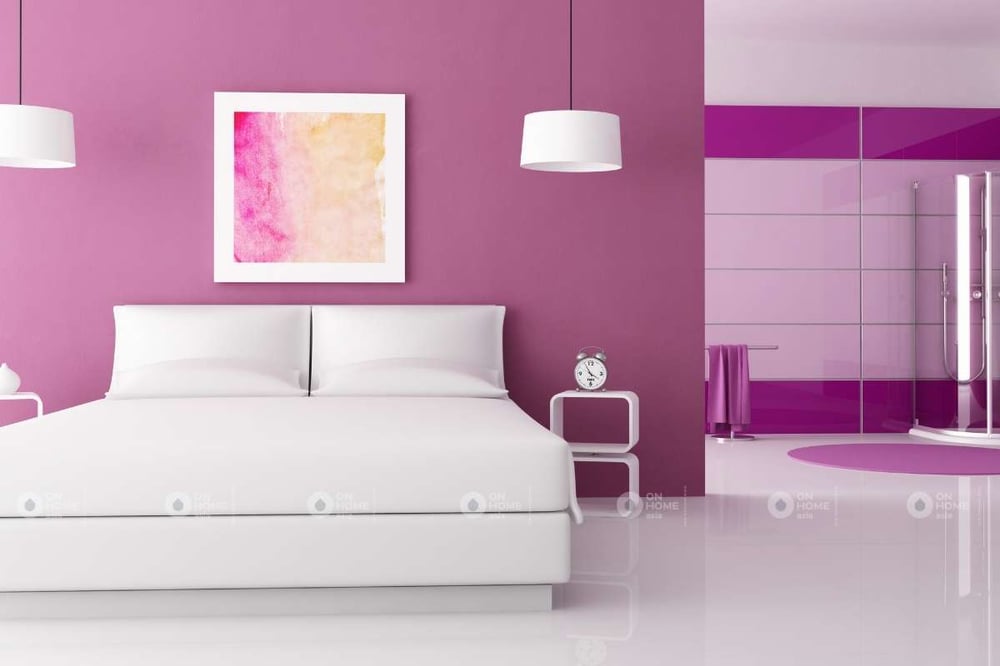 Sơn tường phòng ngủ bằng màu tím đẹp