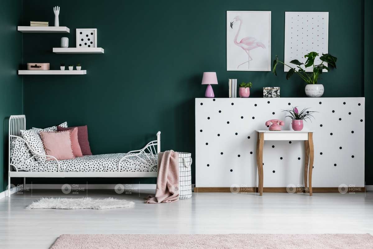 Sơn tường phòng ngủ màu xanh ấn tượng