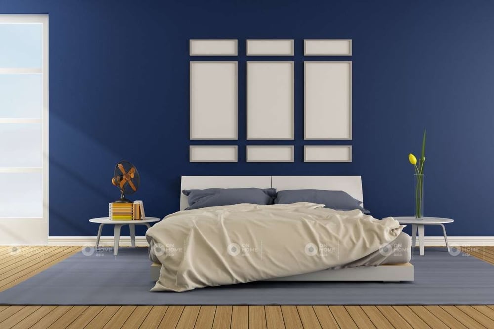 Sơn tường phòng ngủ màu xanh đậm