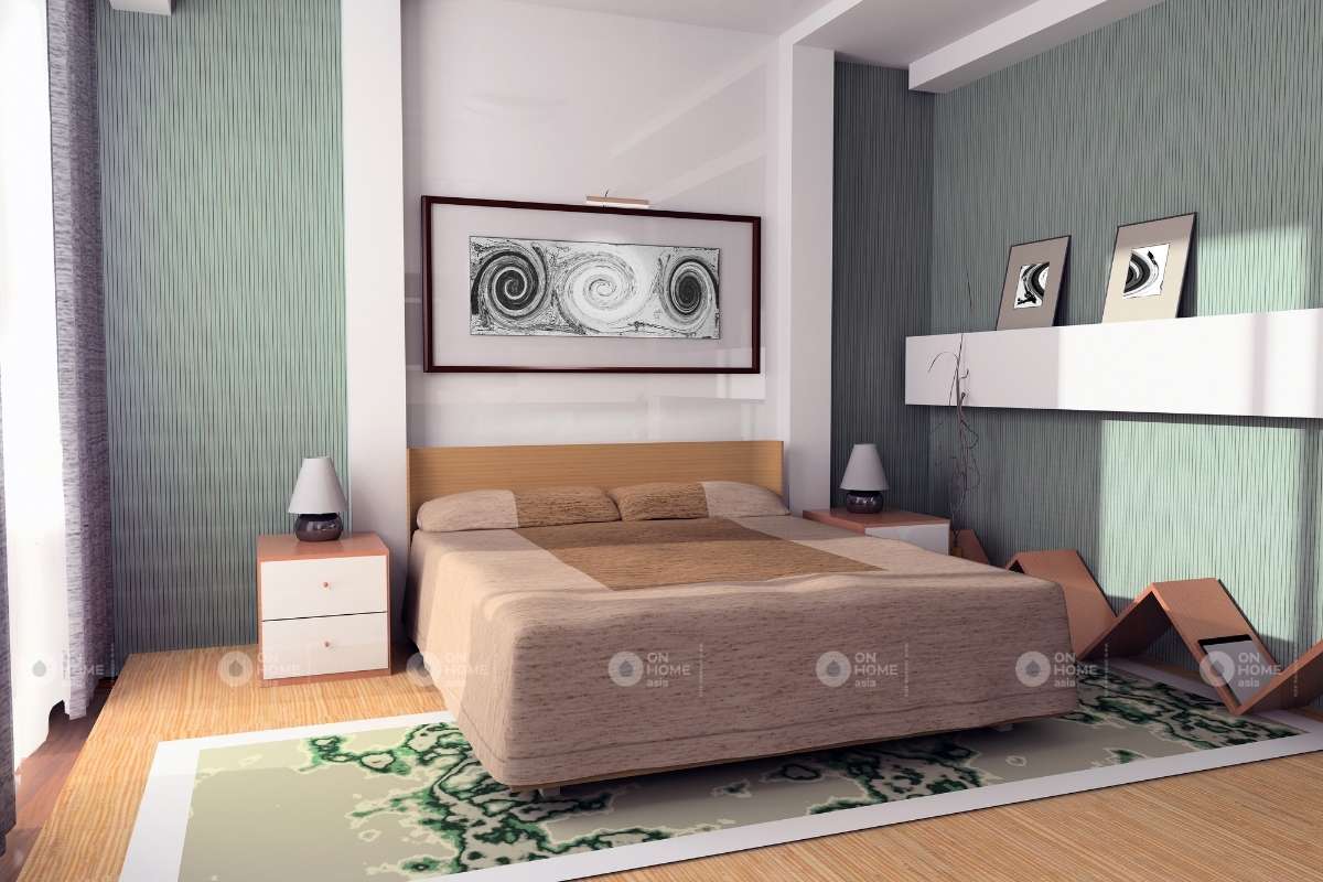 Sơn tường phòng ngủ màu xanh đẹp đơn giản