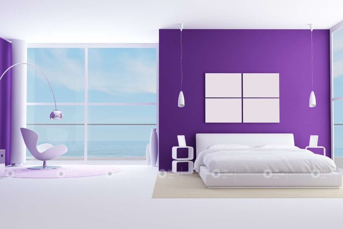 Thiết kế tường phòng ngủ màu tím