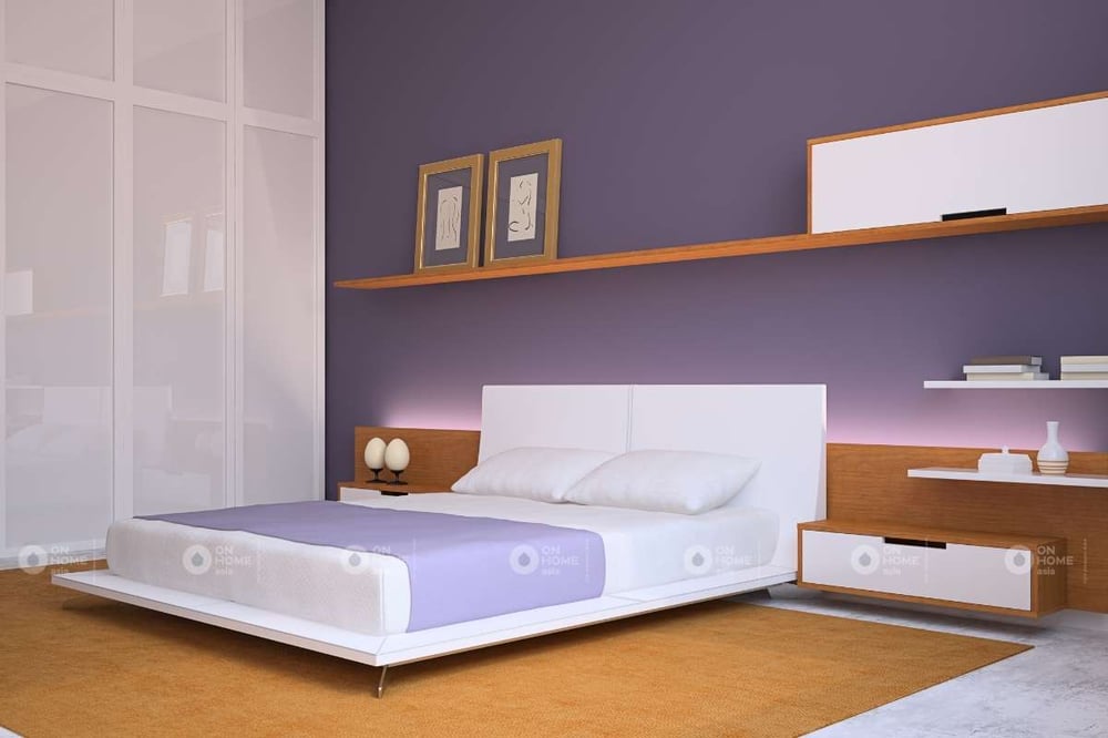 Trang trí tường phòng ngủ màu tím