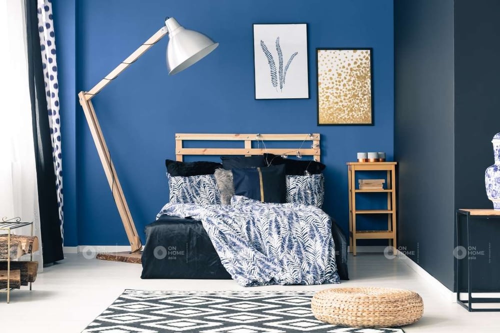 Tường màu xanh đậm cho phòng ngủ