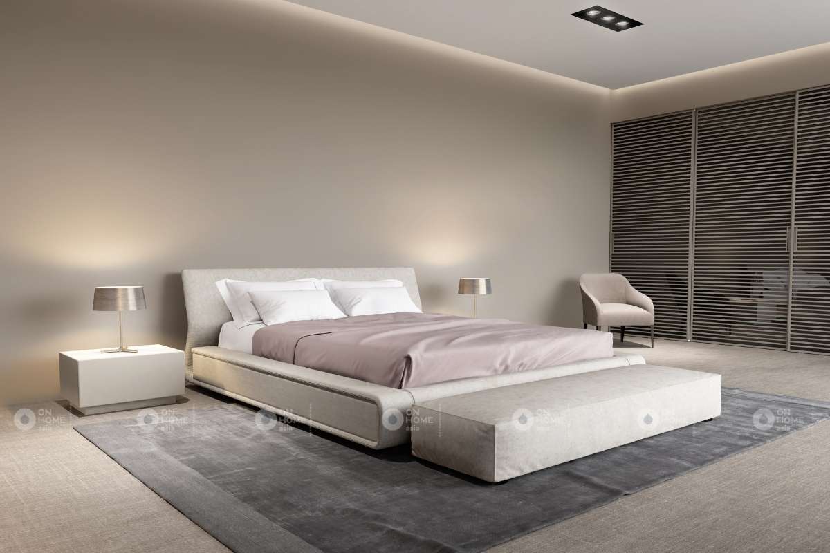Tường phòng ngủ màu be rộng rãi