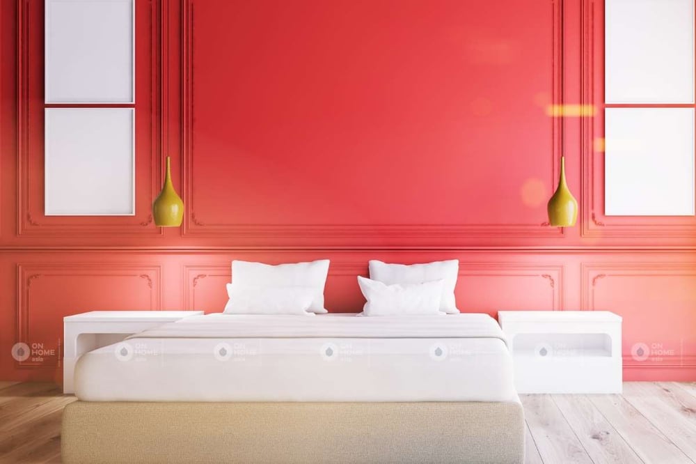 Tường phỏng ngủ màu đỏ tân cổ điển