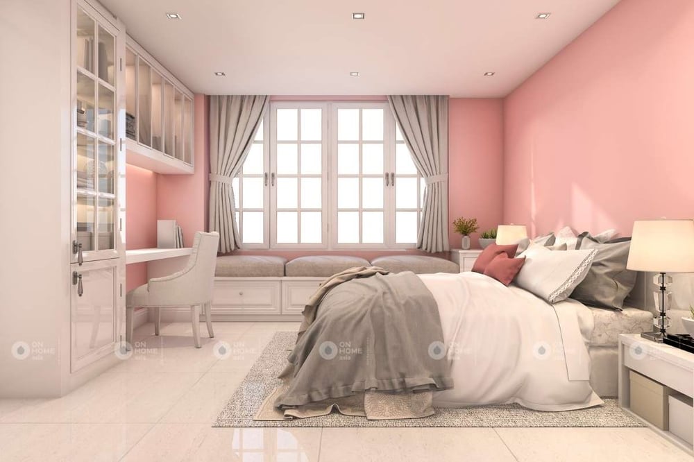 Tường phòng ngủ màu hồng cho bé gái