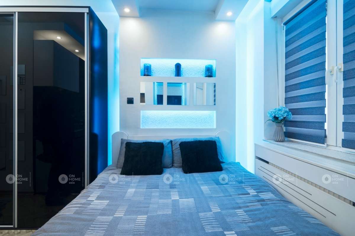 Tường phòng ngủ màu xanh dương nhạt ấn tượng