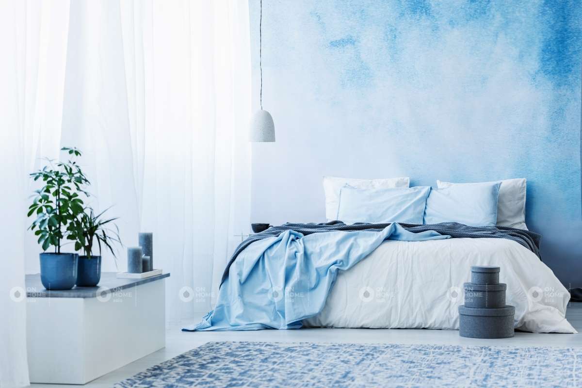 Tường phòng ngủ màu xanh tươi mát