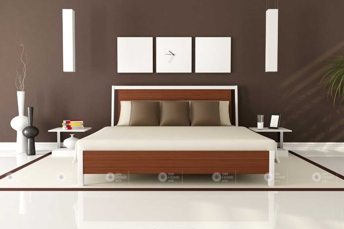 Tường phòng ngủ với ham màu nâu