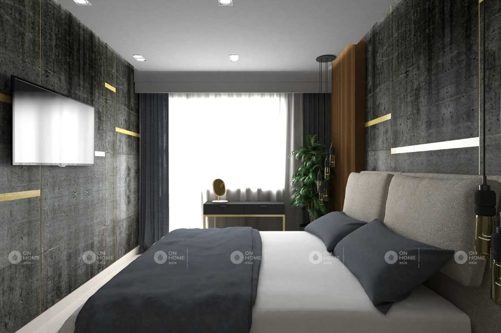 Tường phòng ngủ với gam màu xám đen