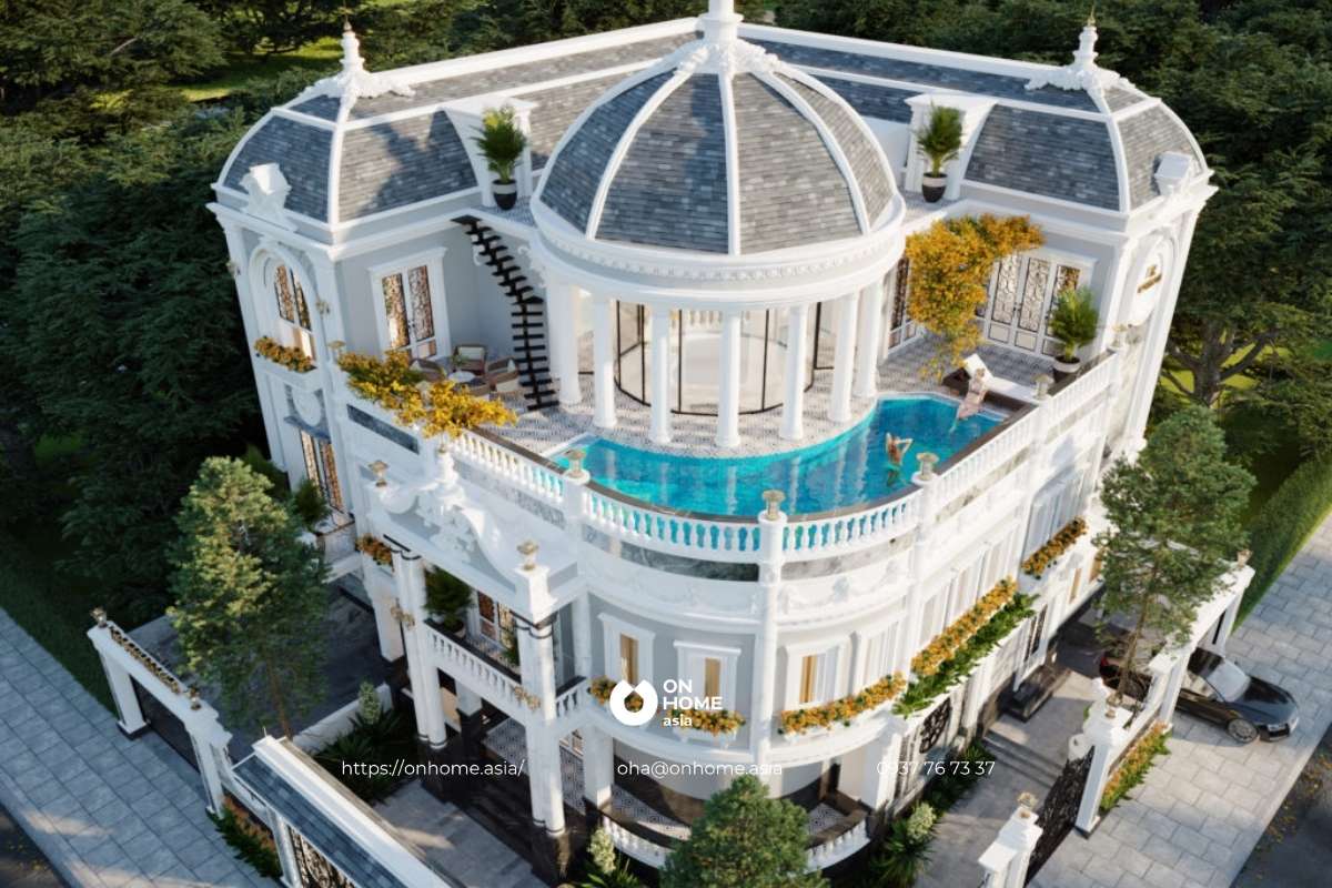 Biệt thự Cổ Điển kiểu Pháp góc nhìn từ trên cao